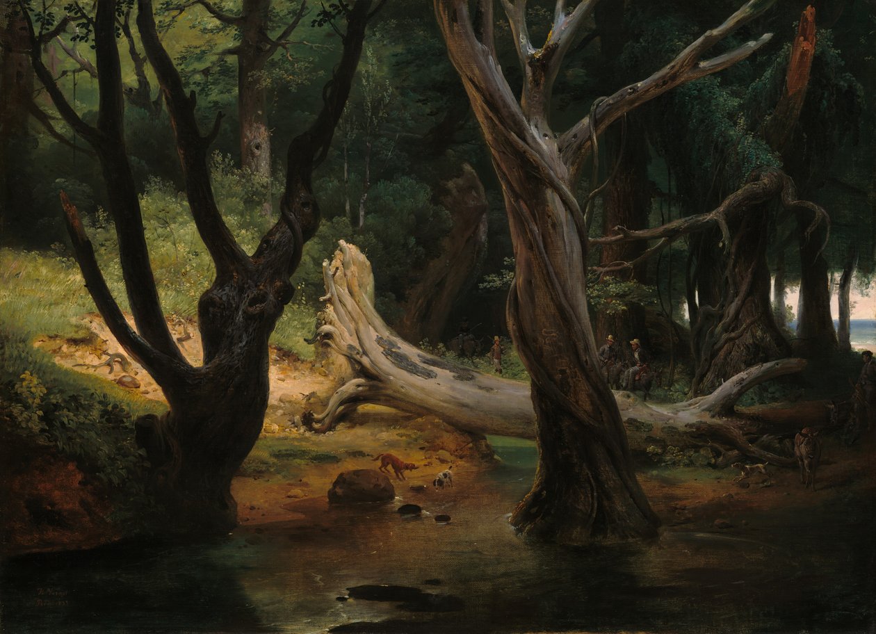 Afgang til jagten i de pontinske moser, 1833. af Emile Jean Horace Vernet