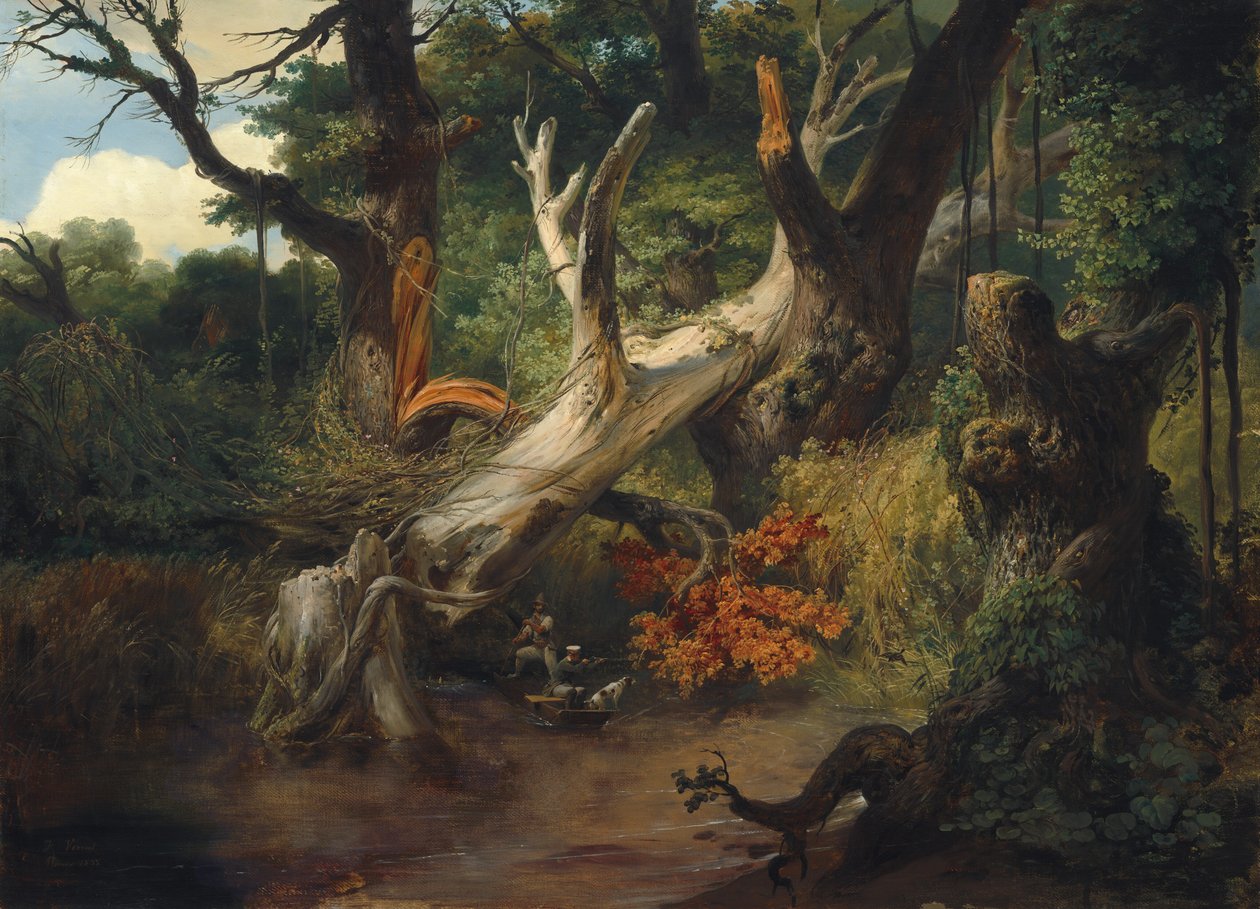 Jagt i de pontinske moser, 1833. af Emile Jean Horace Vernet
