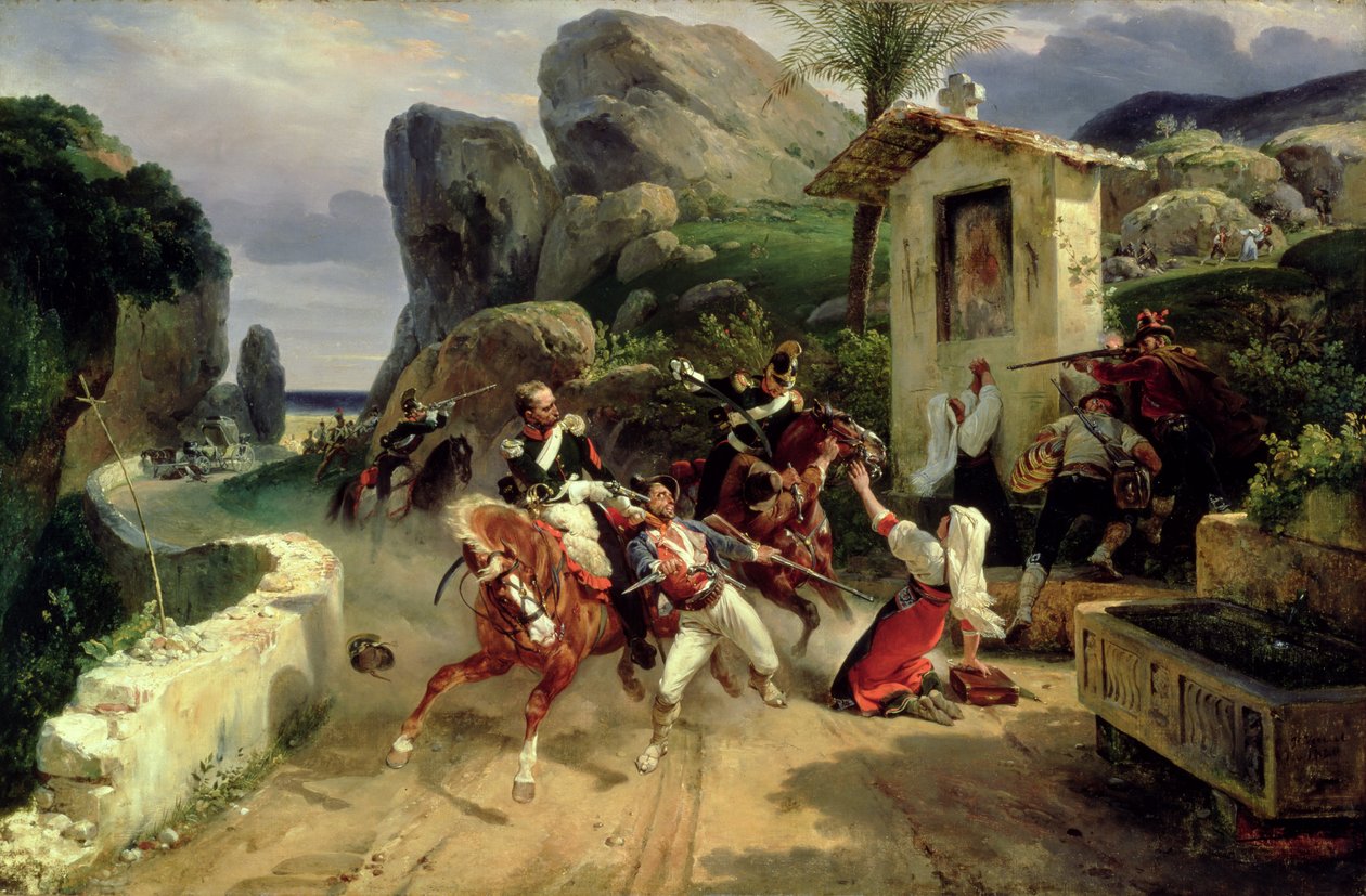 Italienske brigander overrasket af pavelige tropper, 1831 af Emile Jean Horace Vernet