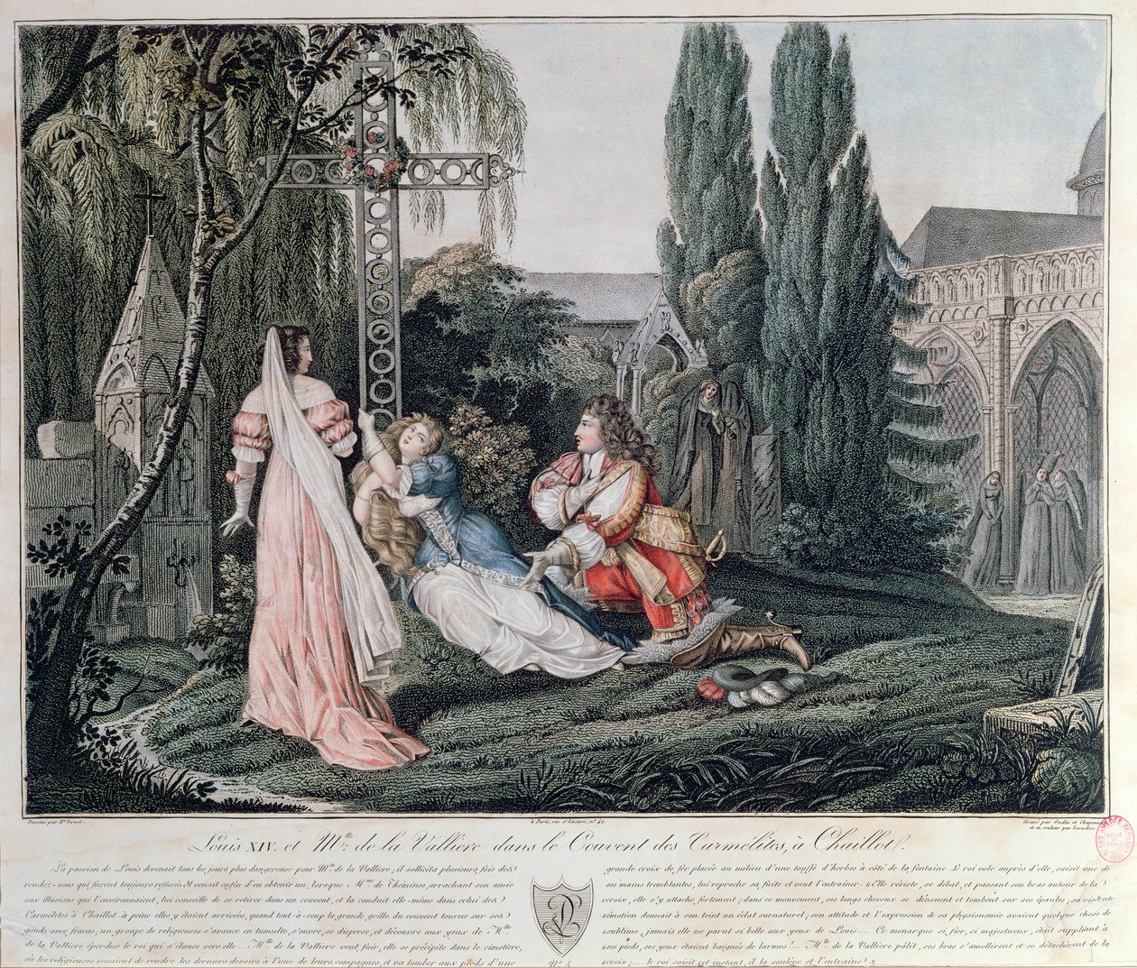 Ludvig XIV på jagt efter Louise de la Valliere, der havde søgt tilflugt efter et skænderi i 1662 med kongen ved karmelitterklosteret i Chaillot af Emile Jean Horace Vernet