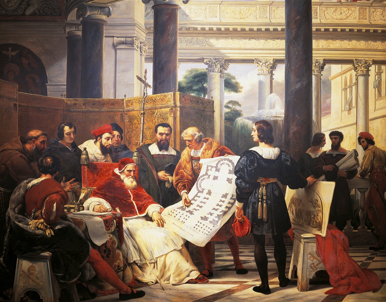 Pave Julius II beordrer Bramante Michelangelo & Raphael til at bygge Vatikanet og St. Peterskirken af Emile Jean Horace Vernet