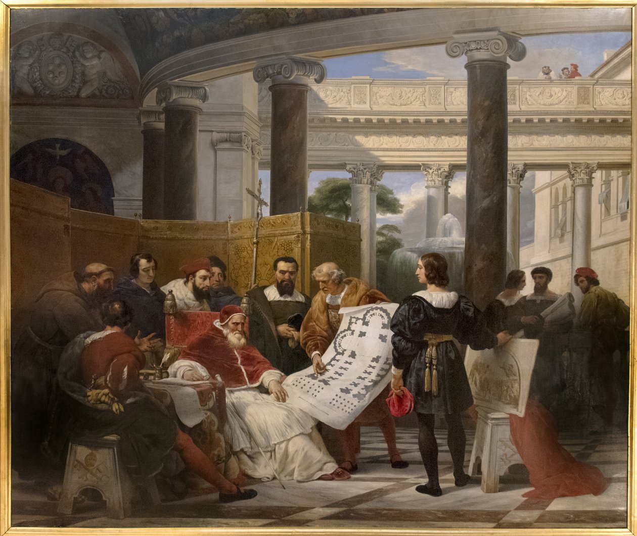 Pave Julius II beordrer Vatikanets og Sankt Peters arbejde i Bramante, Michael Angel og Raphael af Emile Jean Horace Vernet