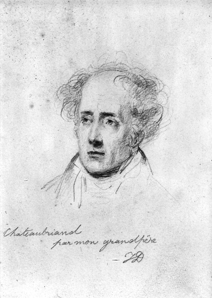 Portræt af Francois Rene (1768-1848) Vicomte de Chateaubriand, ca.1829 af Emile Jean Horace Vernet