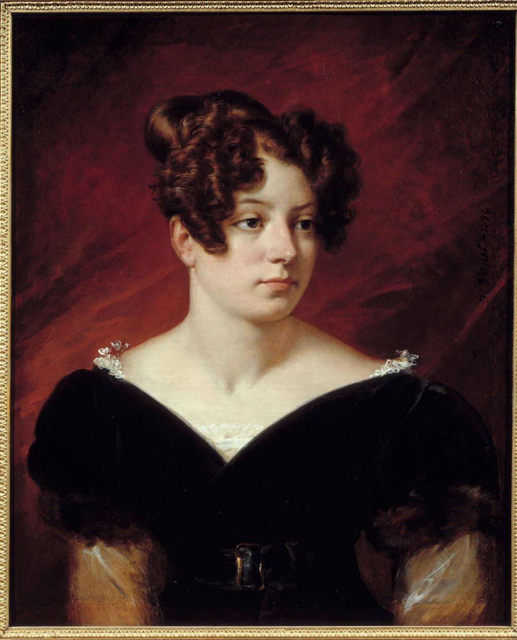 Portræt af Josephine de Lavalette, Baronesse de Forget. Datter af Emilie de Beauharnais, kusine til Delacroix. Maleri af Emile Dit Horace Vernet (1789-1863) af Emile Jean Horace Vernet