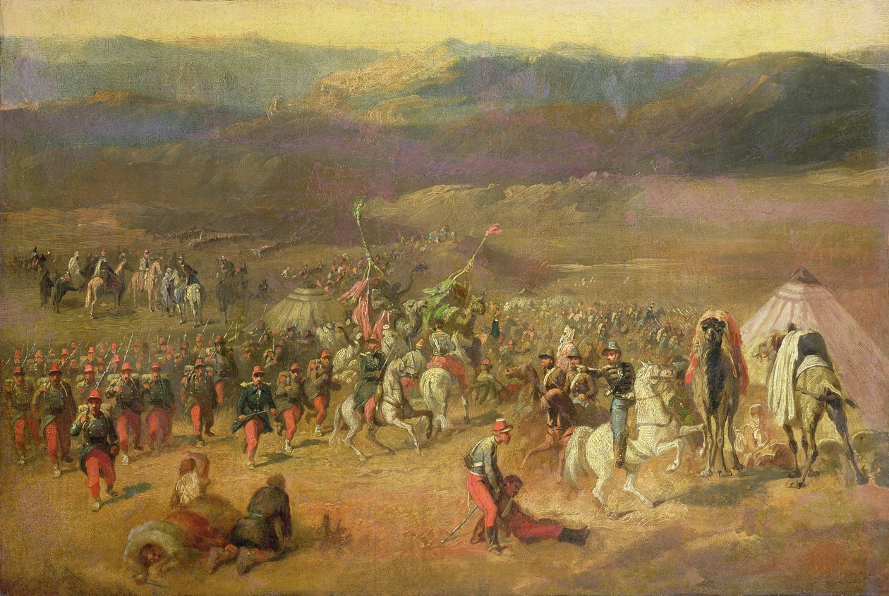 Tilfangetagelsen af følget af Abd-el-Kader (1808-83) eller slaget ved Isly den 14. august 1844, 1844-63 af Emile Jean Horace Vernet