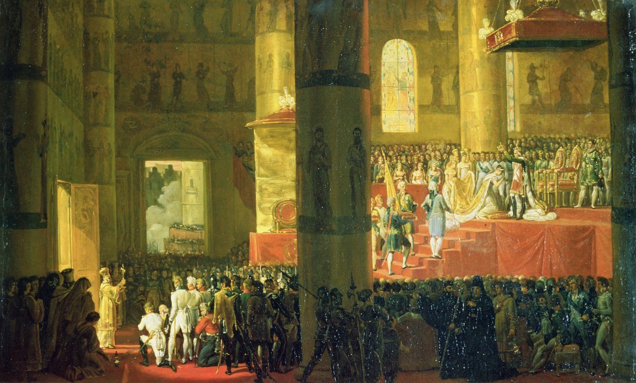 Kroningen af kejserinde Maria Fyodorovna (1759-1828) 1797 (olie på lærred) af Emile Jean Horace Vernet