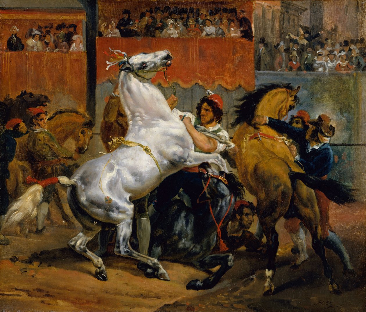 Starten på løbet af de rytterløse heste af Emile Jean Horace Vernet
