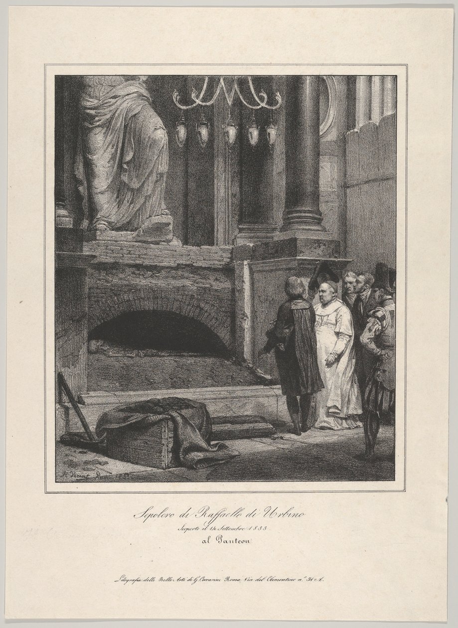 Rafaels grav, åbnet 14. september 1833, Pantheon, Rom, 1833. af Emile Jean Horace Vernet