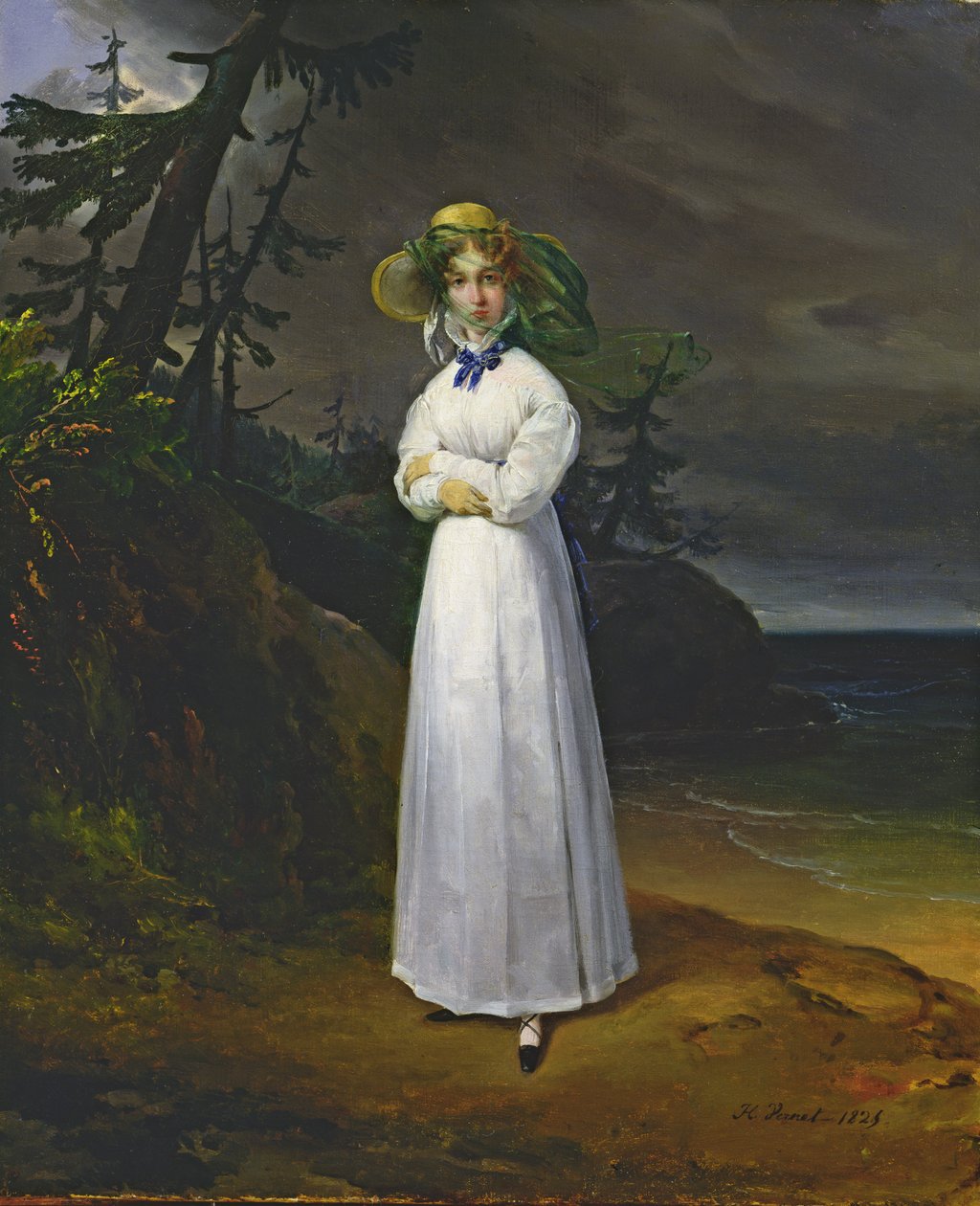 Ung pige i et romantisk landskab, 1825 af Emile Jean Horace Vernet
