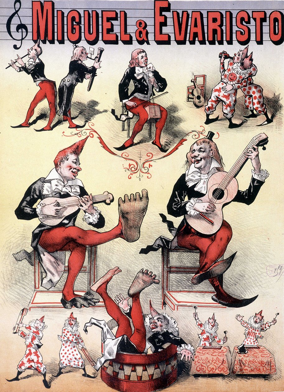 Les clowns Miguel & Evaristo - Plakat af Lévy, slutningen af det 19. århundrede af Emile Levy