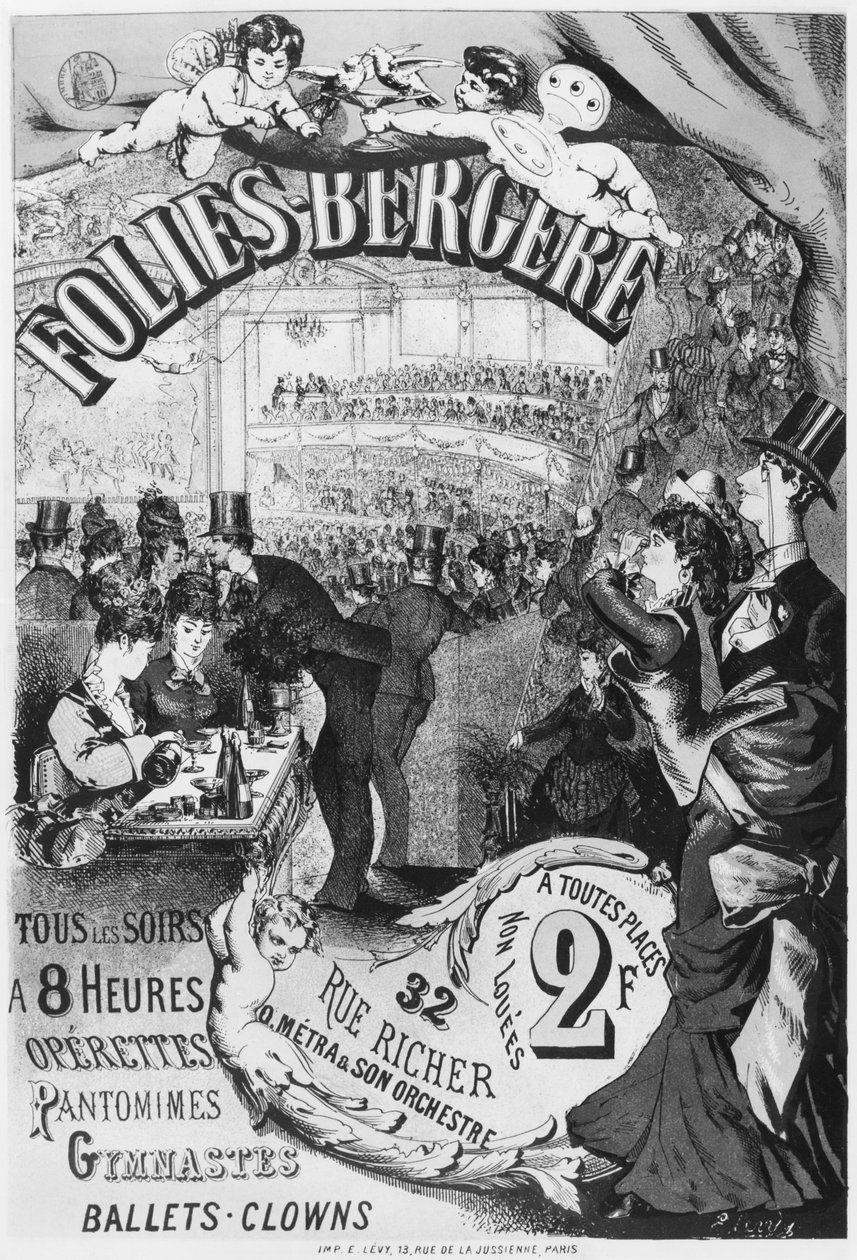 Plakat, der reklamerer for Folies Bergere, rue Richer, Paris, 1875 af Emile Levy