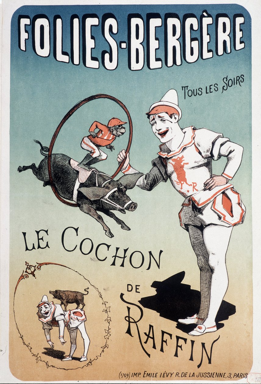 Vis: grisen fra Raffin, ved Folies-Bergère - Plakat af Lévy, slutningen af det 19. århundrede. af Emile Levy