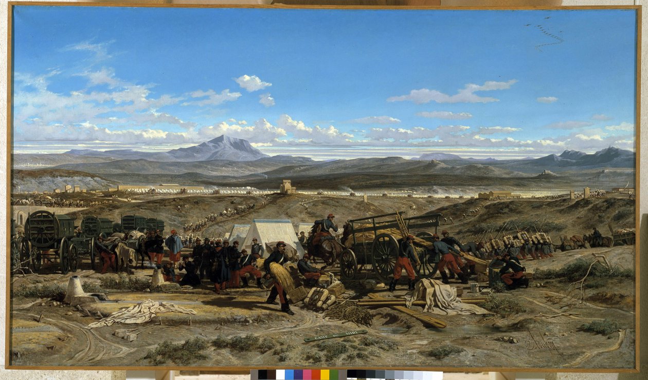 Slå lejr ved middagstid. Maleri af Emile Loubon (1809-1863). Olie på lærred. Musee Granet, Aix en provence af Emile Loubon