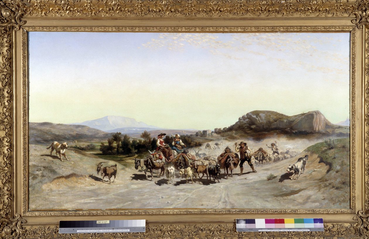 Sainte Victoire-bjerget og transhumance Maleri af Emile Loubon (1809-1863) 1847 Mål 71x132 cm. af Emile Loubon
