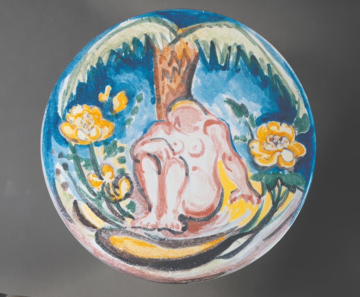 Fauve design af kvindelig nøgen under palme af Emile Othon Friesz