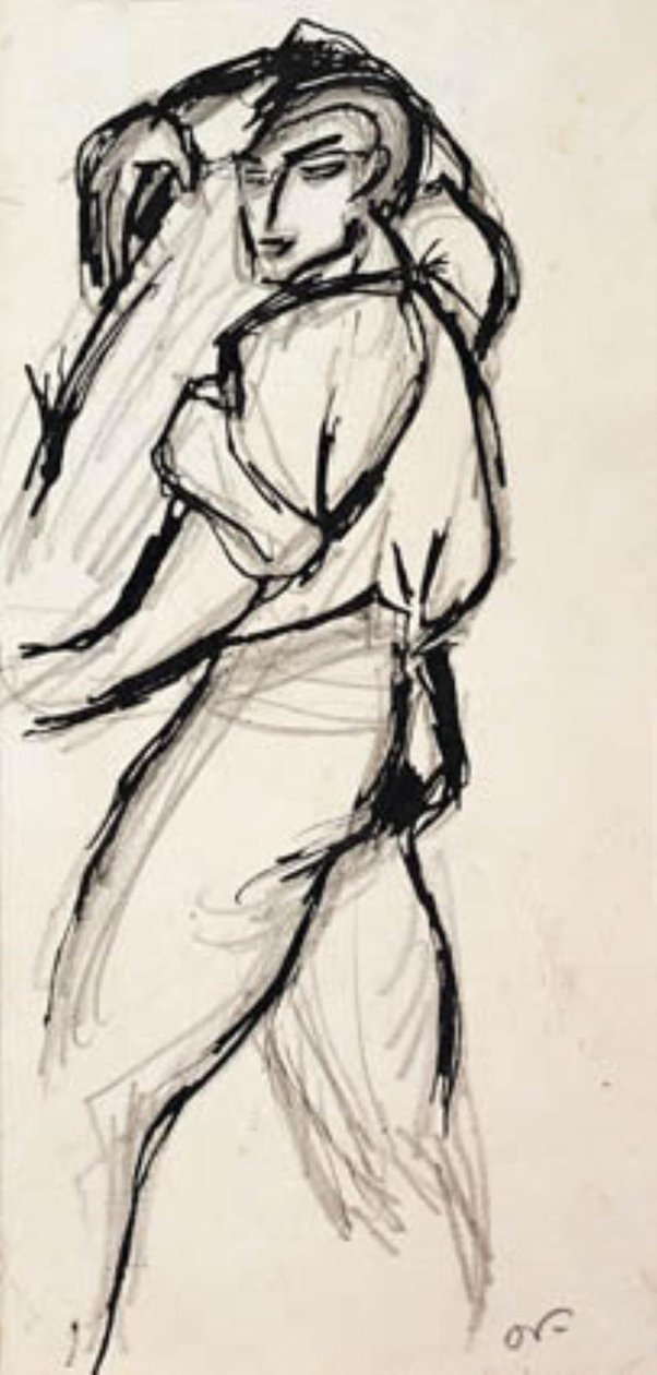 Studie af mand der bærer en træstamme af Emile Othon Friesz