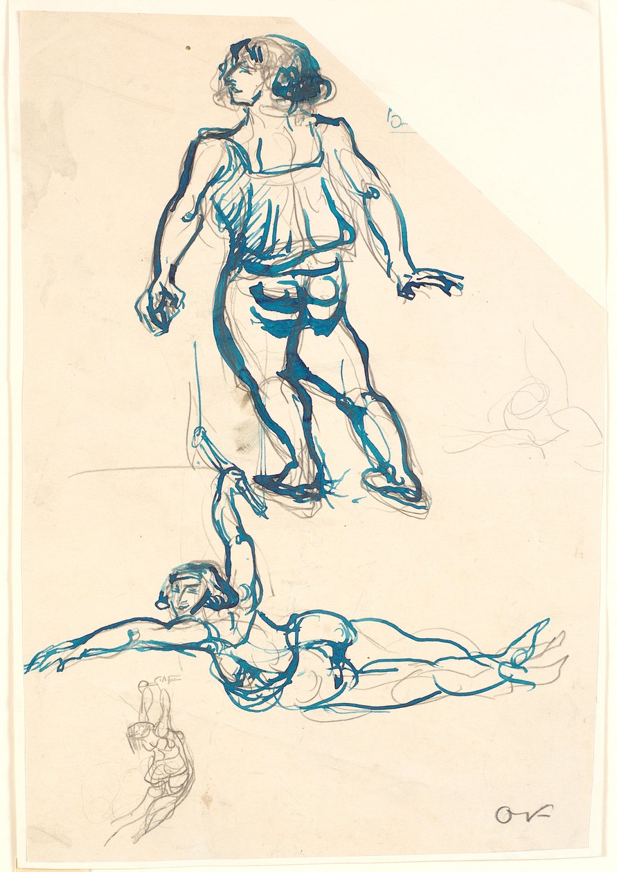 Tre studier af en kvindelig akrobat, i trapez og gående. af Emile Othon Friesz