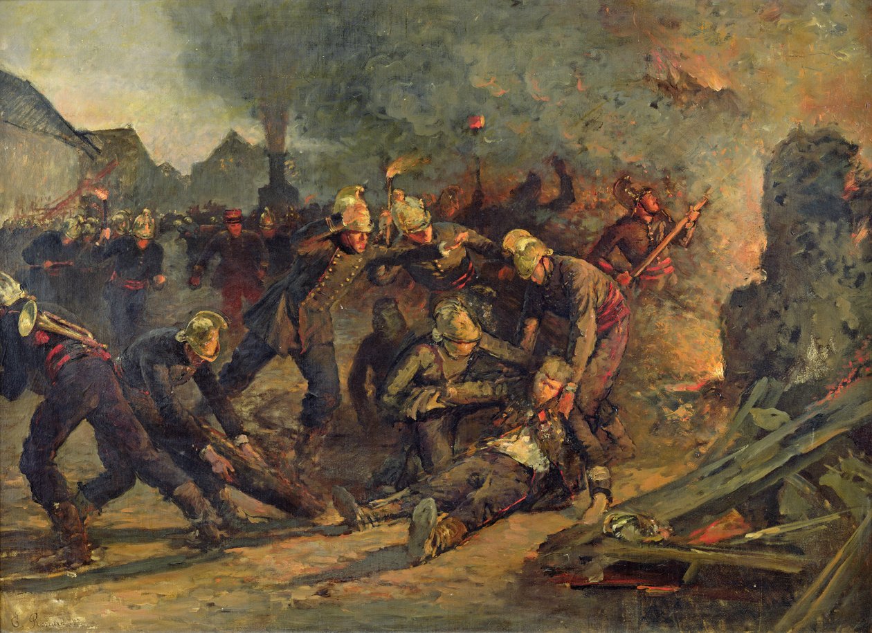 Død af oberstløjtnant Froidevaux (1850-87) fra Paris Brandvæsen, 1887 af Emile Renard