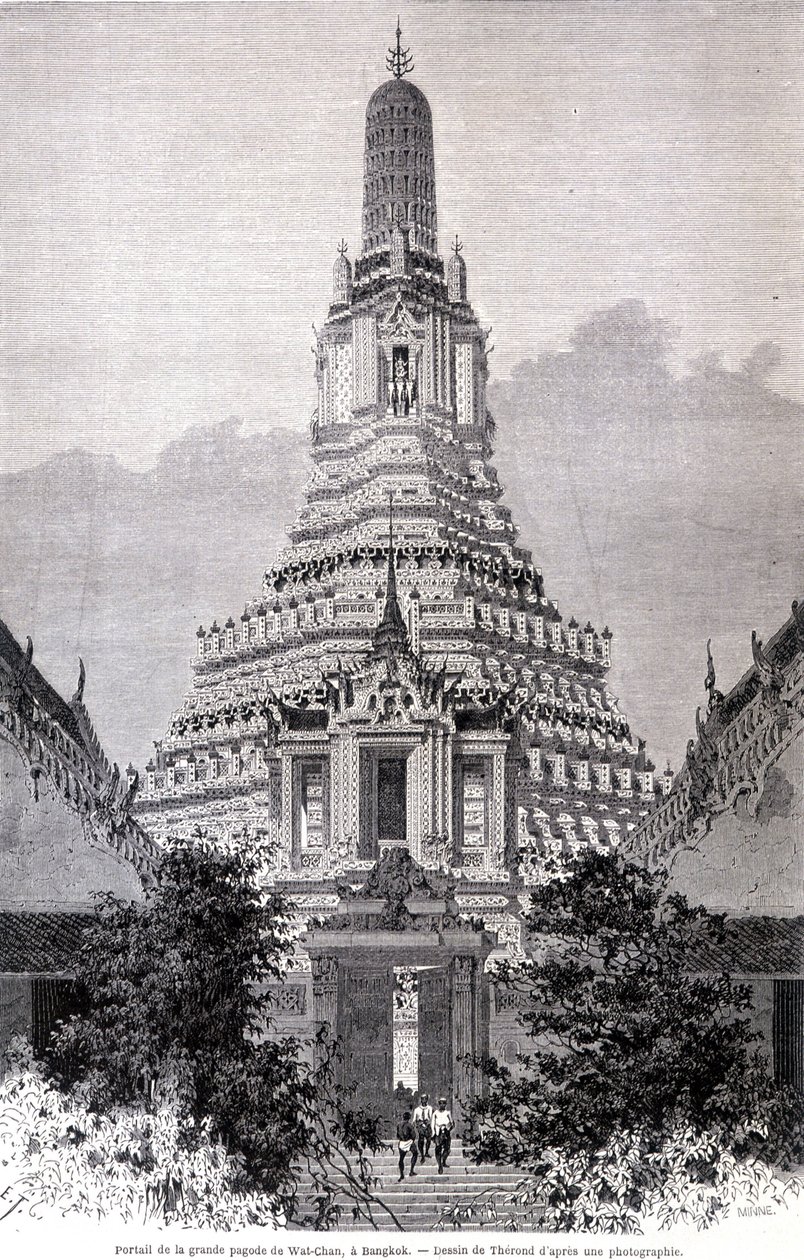 Portal til den store Wat-Chan Pagoda, Bangkok. Tegning af Thérond. af Emile Theodore Therond