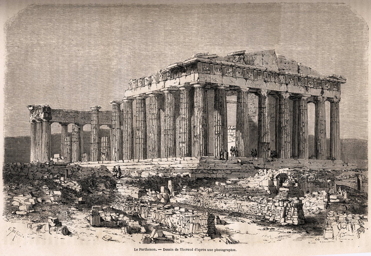 Parthenon, et Athenes, tegning af Therond, for at illustrere historien om M.A.Proust, en vinter i Athene af Emile Theodore Therond