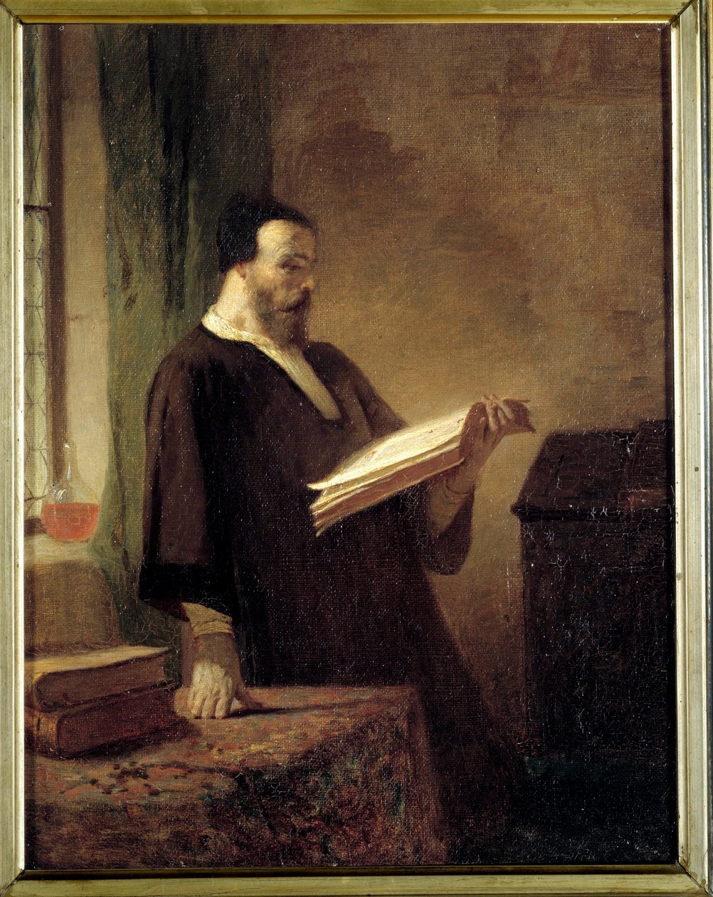 En bibliofil En mand, der læser en bog. Maleri af Emile Vaude (1819-1884) Troyes Museum of Fine Arts fra det 19. århundrede af Emile Vaude