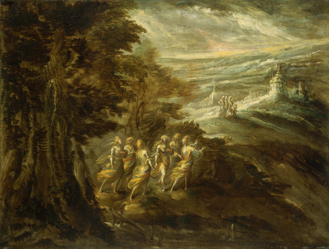 Fantastisk Landskab med Figurer af Emilian 16th Century