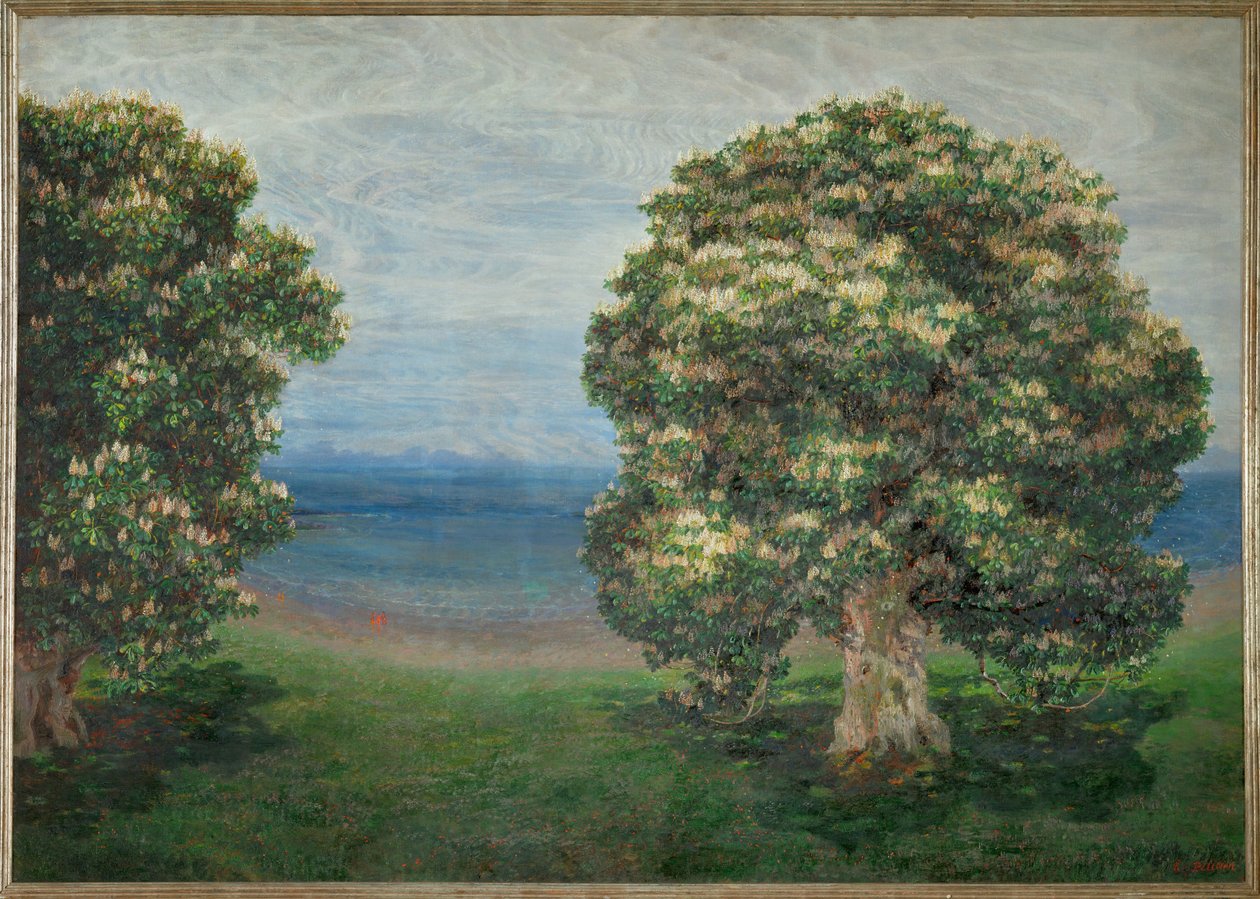 Grosses Landschaftsbild - Stort landskabsmaleri (olie på lærred) af Emilie Mediz-Pelikan