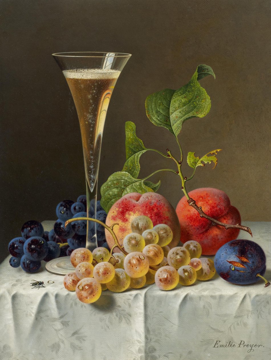 Stilleben med champagneglas. af Emilie Preyer