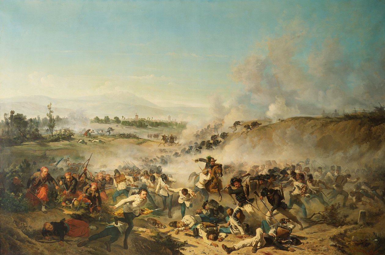 Slaget ved Palestro udkæmpet i 1859 (olie på lærred) af Emilio Lapi