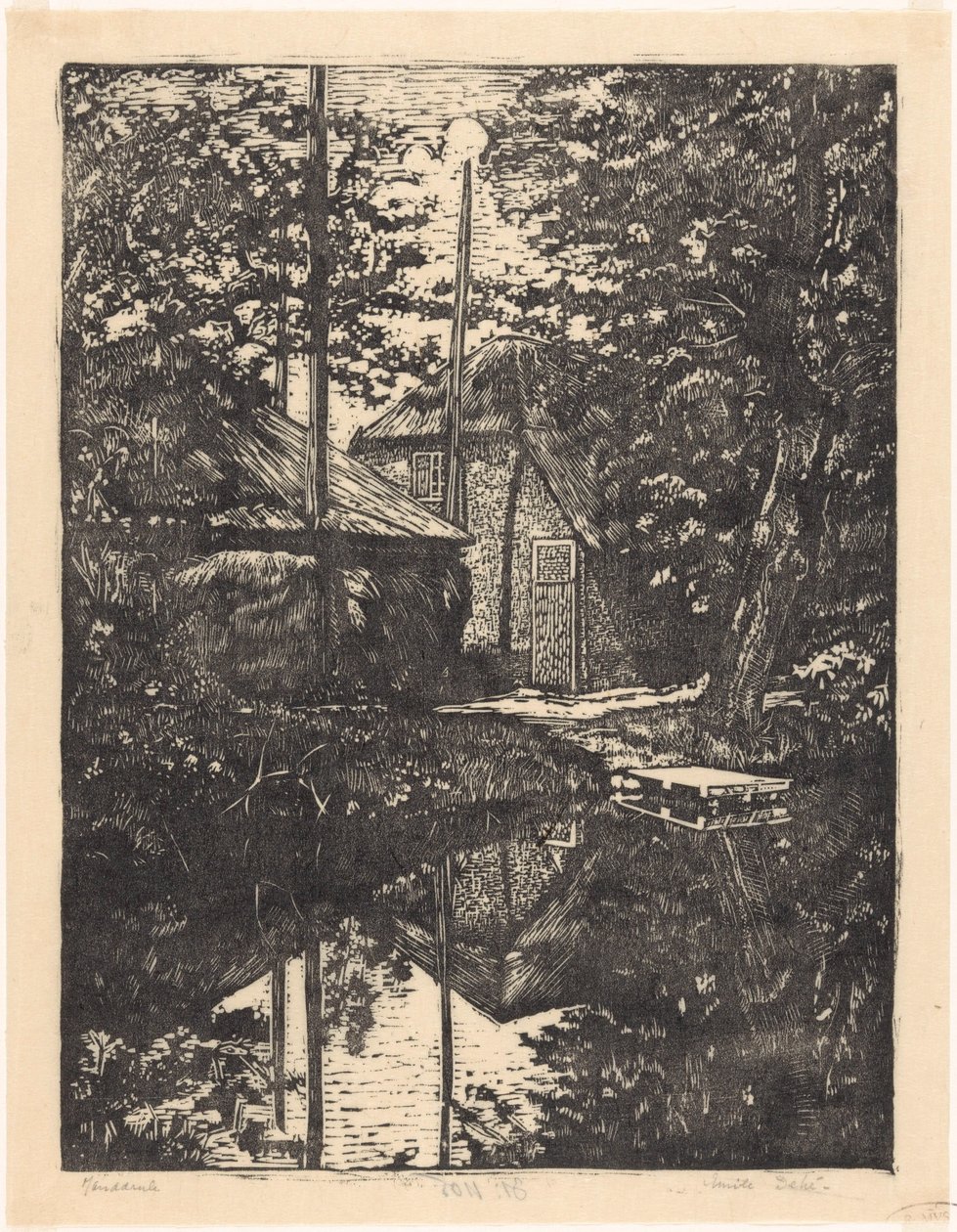 Gård og hølade på vandet af Emilius Wilhelmus Dehé (signed by artist)