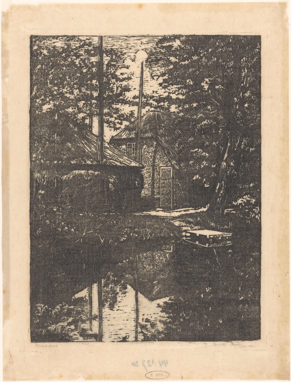 Gård og hølade på vandet af Emilius Wilhelmus Dehé (signed by artist)