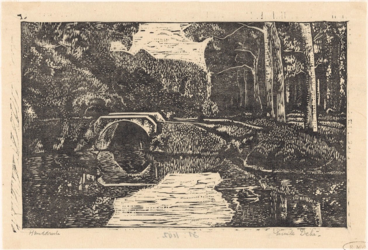 Bro over en kanal i en skov af Emilius Wilhelmus Dehé (signed by artist)