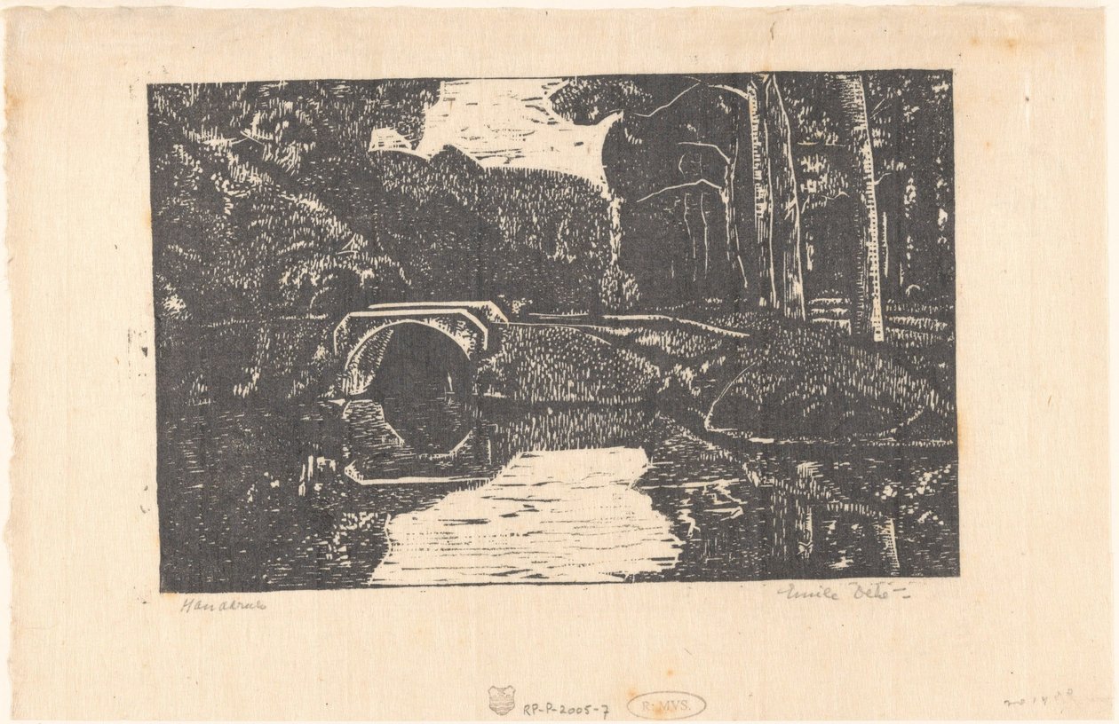 Bro over en kanal i en skov af Emilius Wilhelmus Dehé (signed by artist)