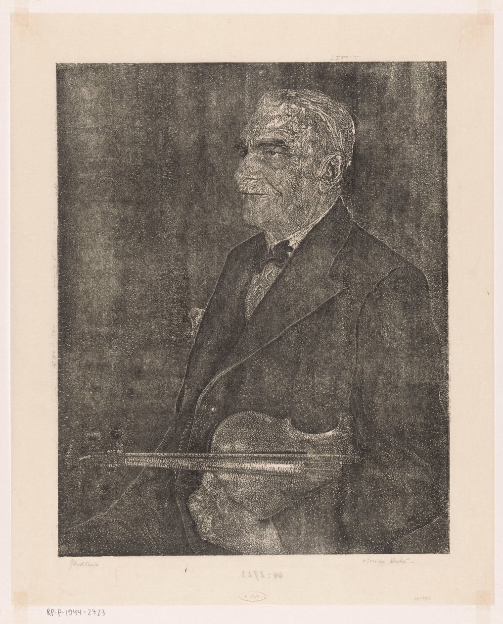 Portræt af kunstnerens far med violin af Emilius Wilhelmus Dehé (signed by artist)