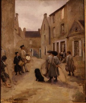 Børn leger med bøjler i en gade, Arromanches af Emily  Childers