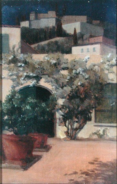 Italian Hilltop Town by Night (olie på panel) af Emily Beatrice Bland