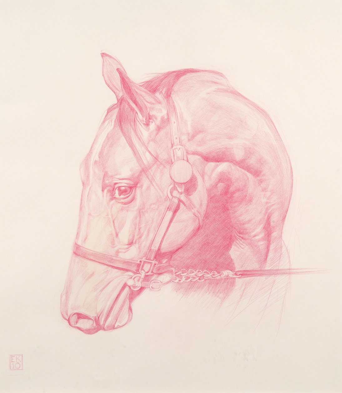 Portræthoved, 2010 (rødt kridt på papir) af Emma Kennaway