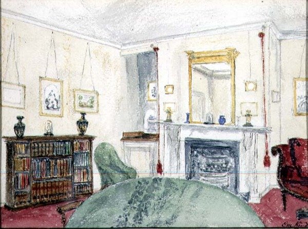 Parlor at Windermar, ca. 1845 (akvarel på papir) af Emma Kinder