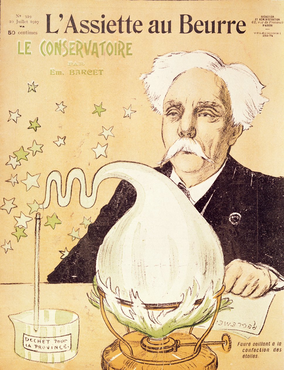Karikatur af Gabriel Faure (1845-1924), der skaber stjerner, fra 