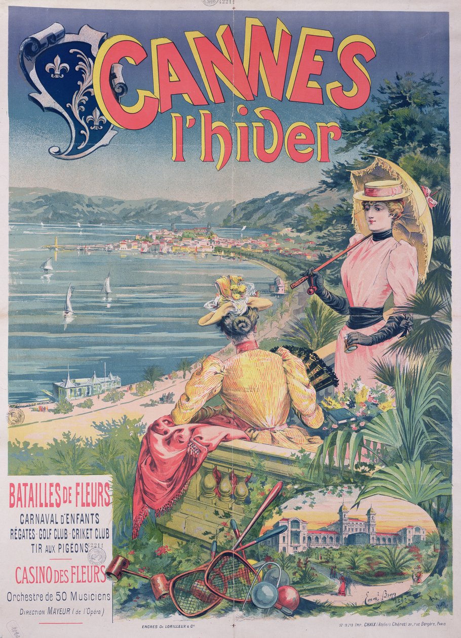 Plakat med reklame for Casino des Fleurs, Cannes om vinteren, 1892 af Emmanuel Brun