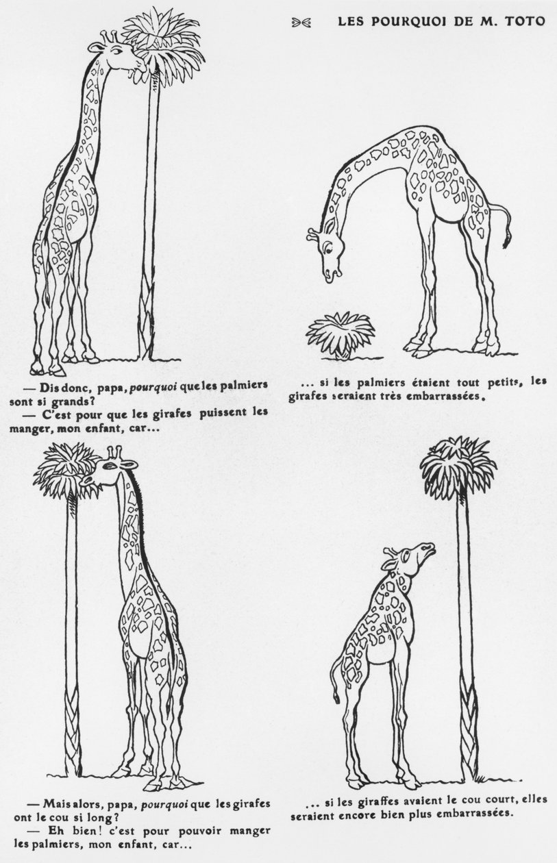 "Les pourquoi de monsieur Toto", karikatur af Darwins evolutionsteori, ca. 1900 af Emmanuel Poire Caran D