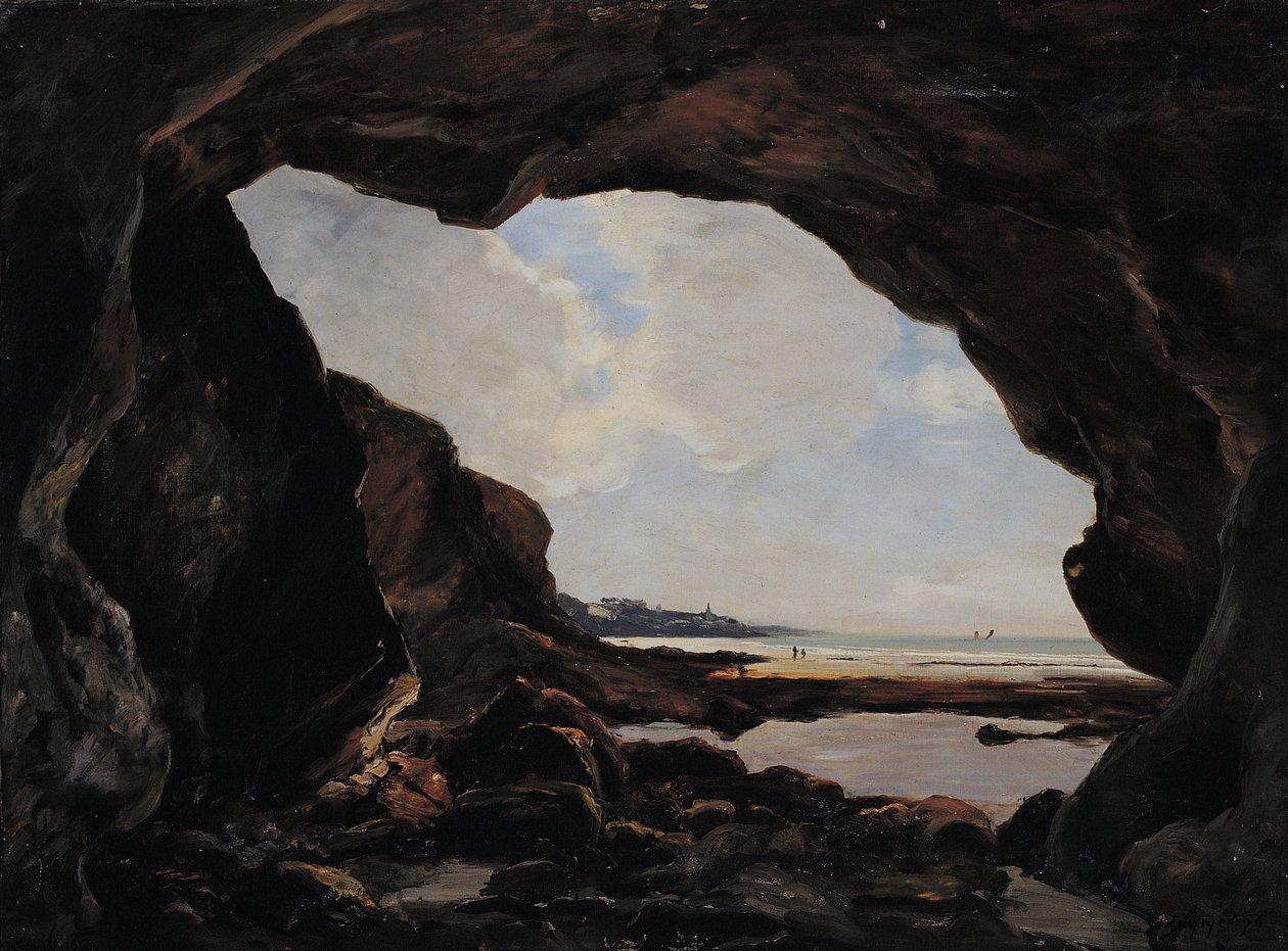 Cave of the Ris under den jernholdige klippe, Douarnenez, august 1876 (olie på lærred) af Emmanuel Lansyer