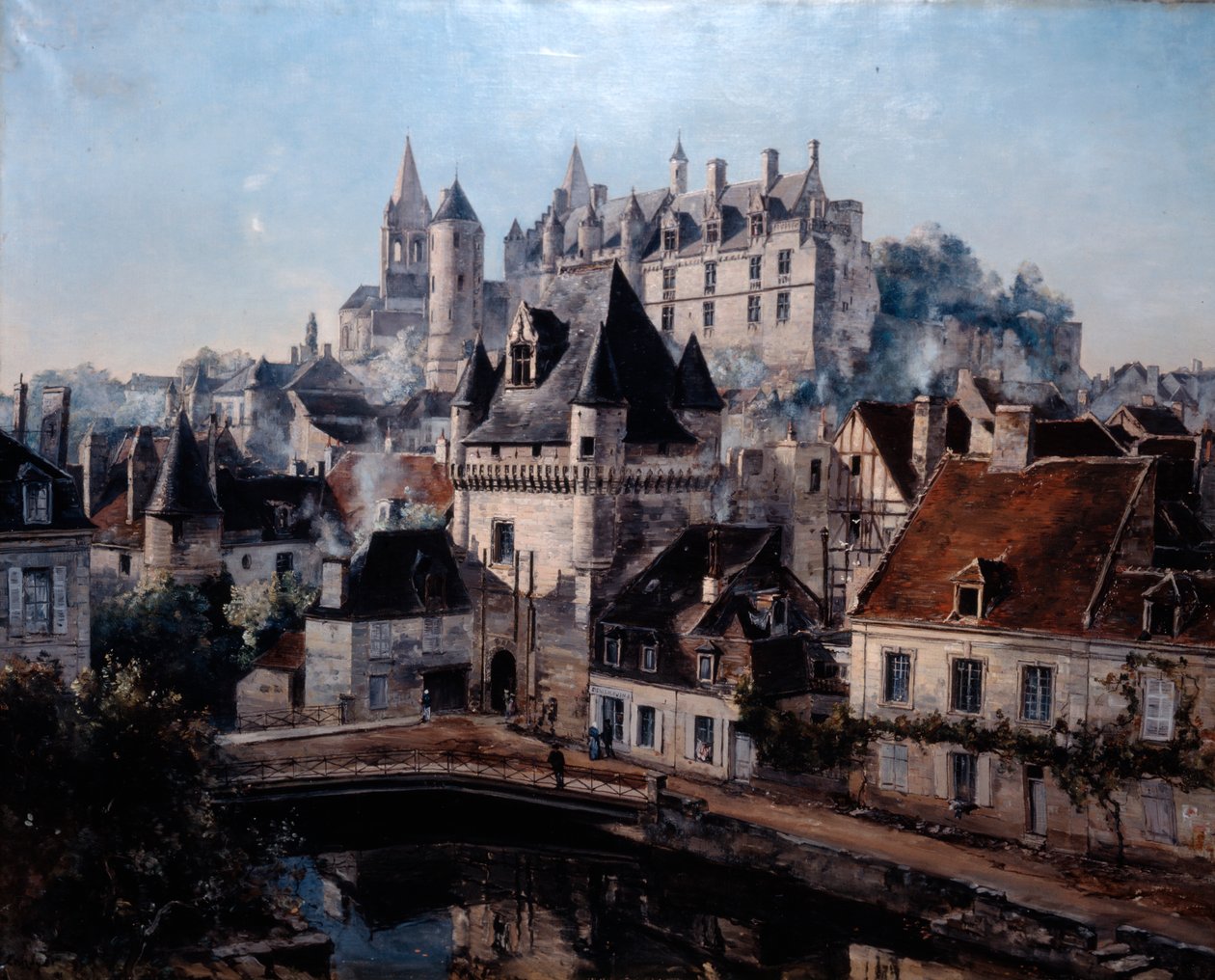 Havnen i Cordelieres og slottet Loches, 1891. af Emmanuel Lansyer