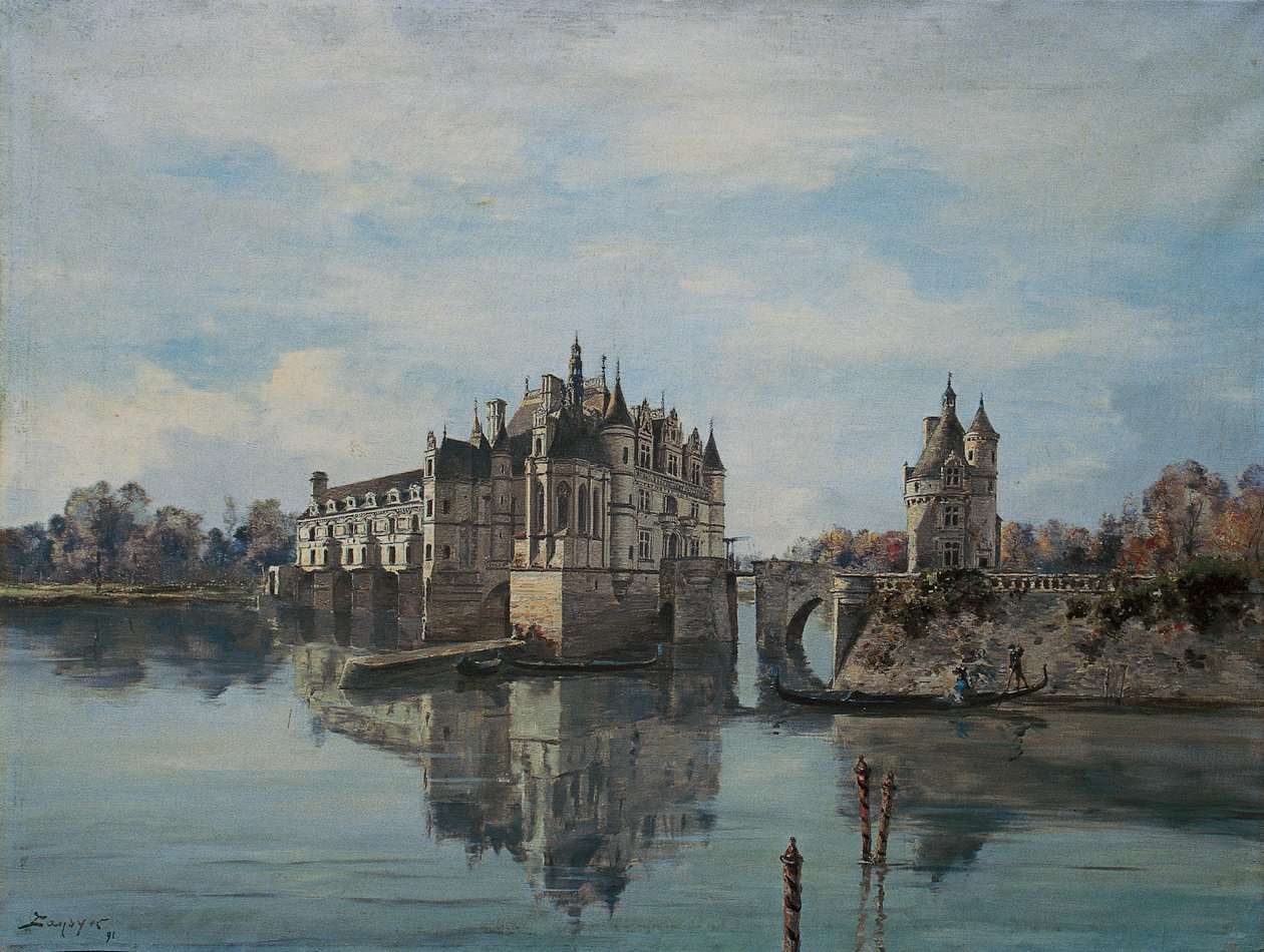 Slottet i Chenonceau, august 1891 (olie på lærred) af Emmanuel Lansyer