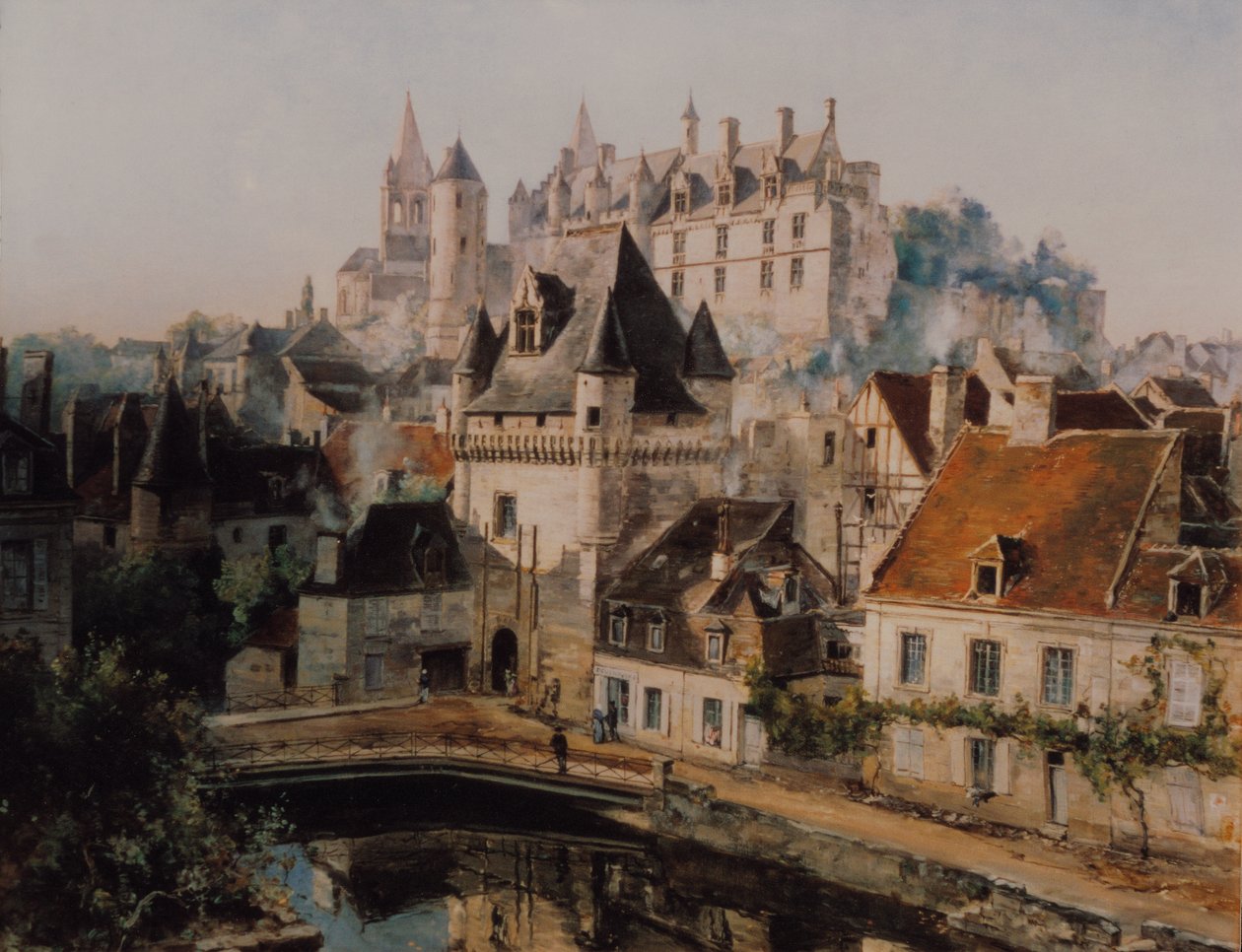 Slottet Loches og Porte des Cordeliers, udsigt fra spinderiet af Emmanuel Lansyer