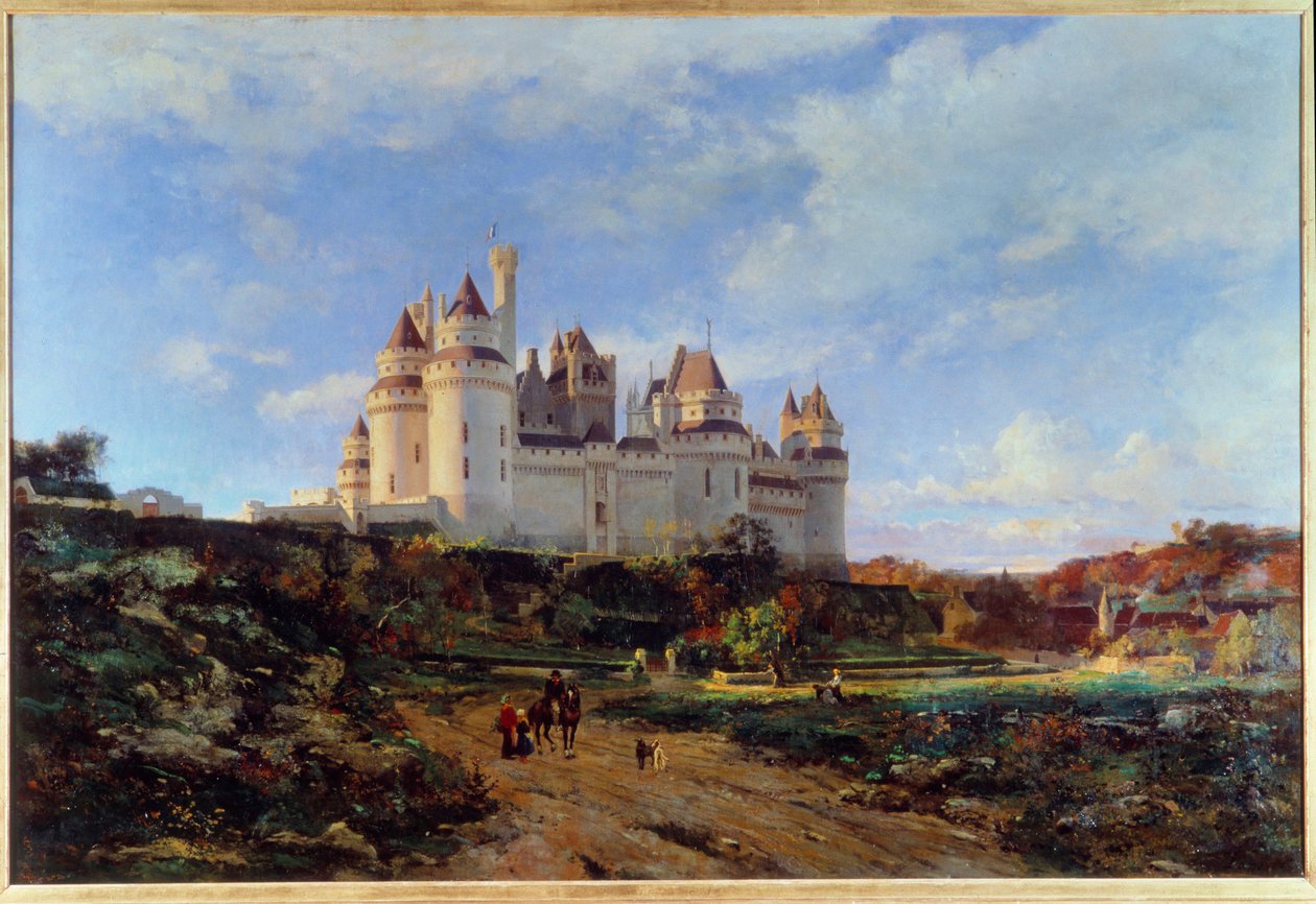 Udsigt over slottet Pierrefonds i Oise-maleriet af Emmanuel Lansyer (1835-1893) Beauvais fra det 19. århundrede. Musée Departemental de l