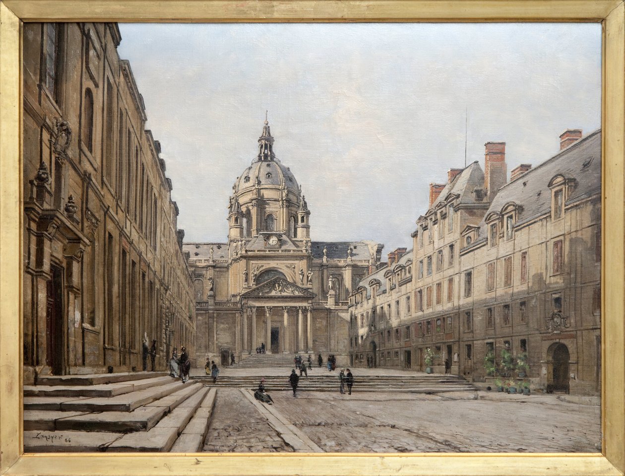 Udsigt over gården til den gamle Sorbonne i 1886, det gamle ensemble af Sorbonne bygget i det 17. århundrede på anmodning af Richelieu blev ødelagt for at blive genopbygget og udvidet mellem 1885 og 1901. Bygninger inspireret i Louis XIII-stilen blev desig af Emmanuel Lansyer