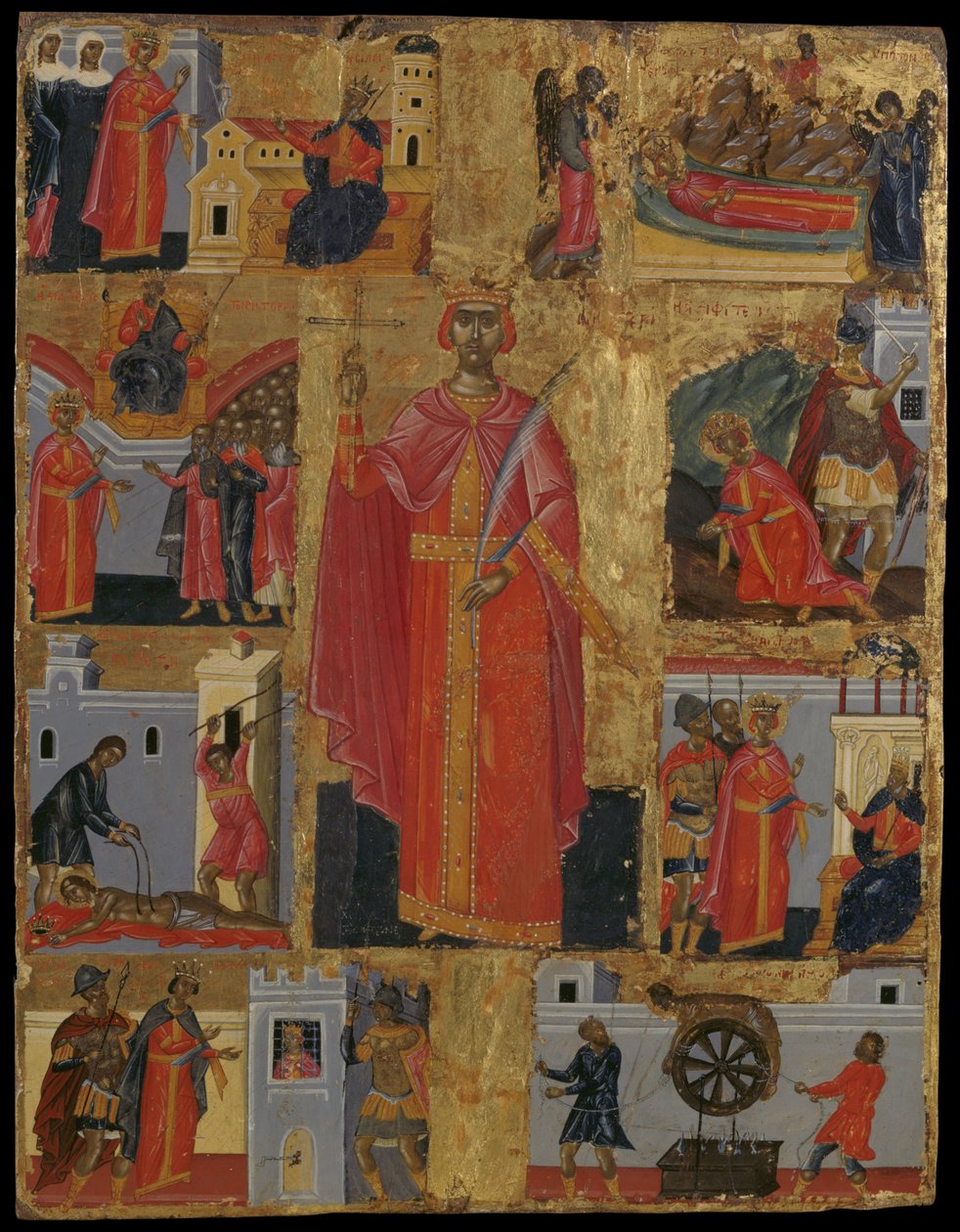 Ikon af St. Catherine med Scener af hendes liv (ægtempera på panel) af Emmanuel Tzanes