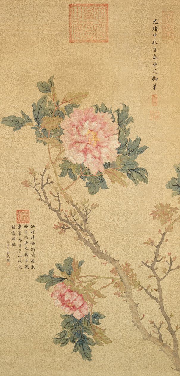 Pæon, Qing-dynastiet (blæk og farve på silke) af Empress Cixi Manchu-Chinese