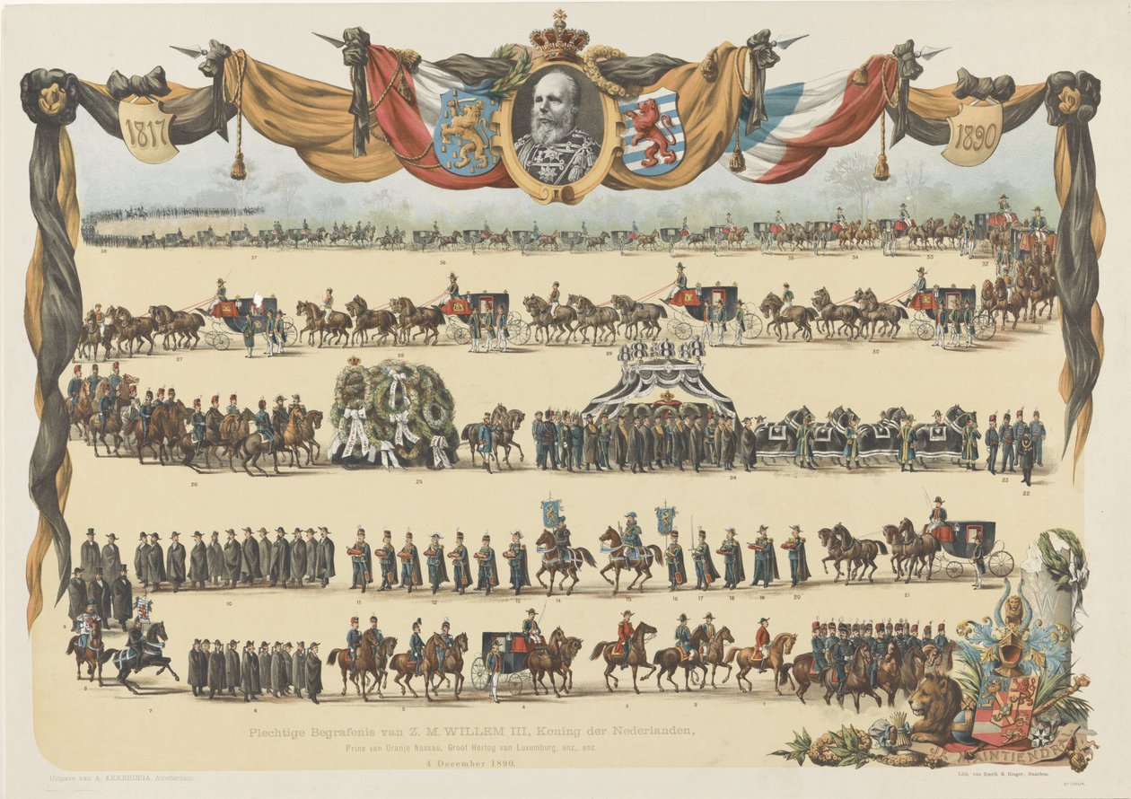 Højtidelig begravelse af H.M. Willem III, konge af Holland (...) 4. december 1890 (titel på objekt) af Emrik and Binger